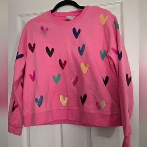 QUEEN OF SPARKLES Pink Sweater with Multicolor Hearts